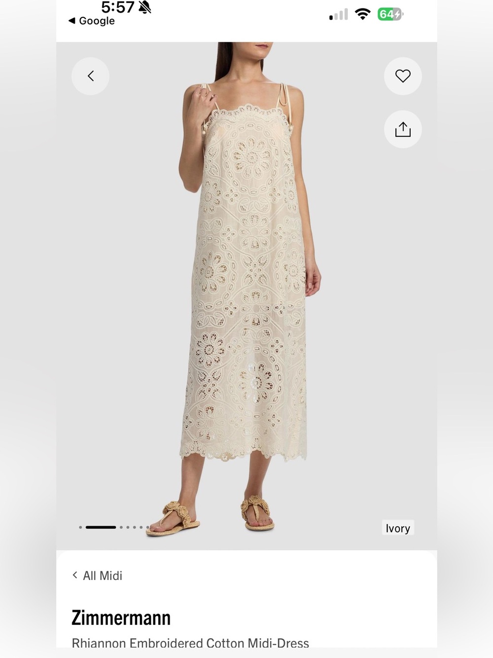 Zimmermann Ivory Eyelet-Embroidered Cotton Midi Dress
Zimmerman size 1